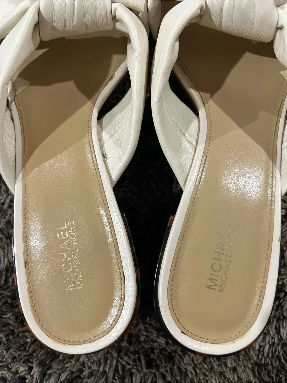 Michael Kors White Knotted Leather Slide Mules